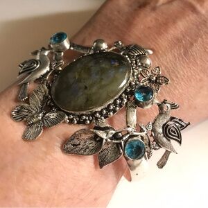 Labradorite Blue Topaz 925 Sterling Silver Cuff Bracelet